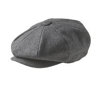 PEAKY BLINDERS 8 Piece 'Newsboy' Style Flat Cap -Melton Wool Fabric Grey Pinstripe