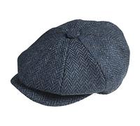 Peaky Blinders 'Newsboy' Style Flat Cap -Tweed Wool Fabric Variations (Small ( 55 cm), Blue Herringbone)