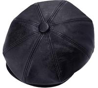 Peaky Hat Baker Men Women Newsboy Style Peaked Cap Herringbone Tweed Gatsby Retro Flat Cap for Vintage Look (UK, Alpha, M, Black PU)