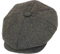 Peaky Hat Baker Men Women Newsboy Style Peaked Cap Herringbone Tweed Gatsby Retro Flat Cap for Vintage Look (UK, Alpha, L, Olive Green Herringbone)