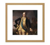 Peale George Washington Battle Princeton 8X8 Inch Square Wooden Framed Wall Art Print Picture with Mount Artery8 Light Oak One Size