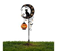 Pealeaf Solar Halloween Black Cat & Pumpkin Moon Garden Stake Light, Outdoor Waterproof LED Yard Decoration with Crescent Moon, Hanging Jack-o'-Lantern Lantern for Garden, Patio, Walkway, Porch (C1)