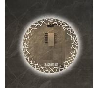 Pealihuy Round LED Bathroom Mirror, Illuminated Wall-mounted Washbasin Mirror, Backlit Wall Mirror With Light, Intelligent Time Display, Three Color Temperature Adjustable