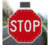 pealiritansemen All-Weather Solar Stop Sign with Flashing LEDs, 24" Engineer Grade Reflective Aluminum Sign - Octagonal Traffic Safety Sign, Visible From 0.5 Miles, for Daytime, Night, Fog & Rain