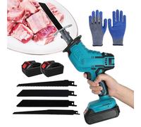 pealiritansemen Electric Handheld Saw Meat Cutter Kit, Portable Bone Cutting Machine, Battery Powered, For Bone Meat/Branches/Plastic, With 4 Saw Blades & 12 Pairs Of Gloves,B