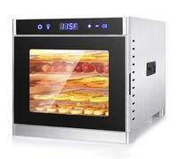 pealiritansemen Food Dehydrator for Jerky, Fruit, Meat, Beef, Herbs, 6-Tray Full Stainless Steel Dehydrator Machine, LED Display + Adjustable Timer + Temperature Control, Overheat Protection Silver
