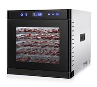 pealiritansemen Food Dehydrator for Jerky, Fruit, Meat, Beef, Herbs, 6-Tray Full Stainless Steel Dehydrator Machine, LED Display + Adjustable Timer + Temperature Control, Overheat Protection Black