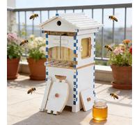 pealiritansemen Mini Beehive for Beginners - Self-Flow Beehive Starter Kit with Transparent Viewing Window, for Backyard & Hobby Beekeepers, with 4 Flow Frames & 6 Brood Frames Bake-Painted