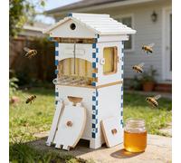 pealiritansemen Upgraded Home Self-Flow Beehive - Small Beehive Starter Kit for Beginners, Cedar Frames & Viewing Window, Easy Honey Harvest Without Disturbing Bees, for Balcony/Backyard Bake-Painted
