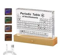 PEALOV Acrylic Periodic Table with Real Elements Samples,Periodic Table with 83 Real Elements Inside,Periodic Table Display with Colorful LED Lights Base,Wooden Base,Chemical Elements Display Decor
