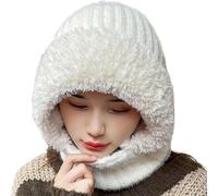PEAMOO 3 in 1 Beanie Hat for Women, Sherpa Hood Ski Mask with Scarf and Mask, Women's Outdoors Windproof Scarf Hat for Climbing, Hiking, Cycling, Camping