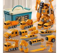 PEAMOO 35Pcs Magnetic Transform Engineering Car Toys - Kids Magnetics Robot Construction Vehicles Toys Set, Magnetic Building Blocks Tiles Gifts, Birthday Christmas Thanksgiving Gifts (26PCS)