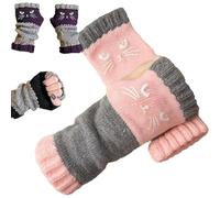 PEAMOO Cat Fingerless Gloves, Cats Glove for Women, Knitted Fingerless Gloves, Vintage Cats Themed Winter Glove, Winter Fingerless Gloves for Running Sking (Pink)