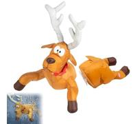 PEAMOO Christmas Crashing Santa & Reindeer Animated Decoration, Fun Christmas Broken Window Animation Decoration with Broken Glass Sticker & Leg-Kicking Animation, Fits Any Window (Reindeer)