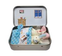 PEAMOO Easter Bunny Toys Hug in a Box for Kids Pocket Bunnies in Tin Box, Minis Rabbits in Box,Handmade Plush Pocket Hug Rabbit Doll, Easter Gifts for Kid (blue)