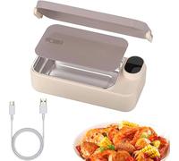 PEAMOO Heated Lunch Box, 1 L Electric Lunch Box with 7200mAh Rechargeable Battery, Stainless Steel Container, Portable Food Heater for Car Truck Office Home (Pink)