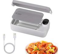 PEAMOO Heated Lunch Box, 1 L Electric Lunch Box with 7200mAh Rechargeable Battery, Stainless Steel Container, Portable Food Heater for Car Truck Office Home (Gray)