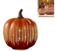 PEAMOO Illuminated Starry Night Glass Pumpkins,Twinkle Light For Halloween Decor,Timer Lighted Sparkling Starry Night Pumpkins, Fall And Thanksgiving Decorations For Home Farmhouse (Orange, L)