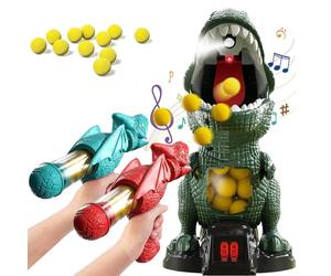 PEAMOO Movable Dinosaur Shooting Toys for Kids, Electronic Target Game Toy with Spraying, Score Record, Sound, LED Lights, Birthday Christmas Girls for Boys Girls (2PCS)