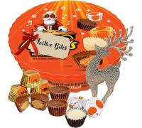 Peanut Butter Mini Cup Chocolates - Milk & White Approx 34 Individually Wrapped Chocolates Cups with Peanut Butter Filling & Reindeer Decoration for Stocking Fillers, Christmas Gifts for Men