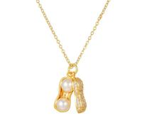 Peanut Pearl Pendant Necklace Gold Silver Plated Funny Charm Texture Two Peas Food Sparkly Rhinestone Cubic Zirconia Chain Necklace for Women Men Wedding Birthday Valentine's Day Fashion Jewelry Gifts