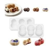Peanut Shaped Silicone Baking Mold, 3 Cavity Food Grade Nut and Peanut Mold for Making Mousse French Chiffon Cake Fondant Biscuit Cookies Sugar Chocolate Dessert Cupcake, Home Kitchen Party (White)