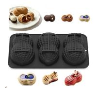 Peanut Shaped Silicone Baking Mold, 3 Cavity Food Grade Nut and Peanut Mold for Making Mousse French Chiffon Cake Fondant Biscuit Cookies Sugar Chocolate Dessert Cupcake, Home Kitchen Party (Black)