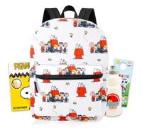 Peanuts Backpack Kids - Bundle with 16" Bookbag Featuring Snoopy, Charlie Brown, More Plus Tattoos, Water Bottle | Peanuts School Bag Set for Kids, Boys, Girls
