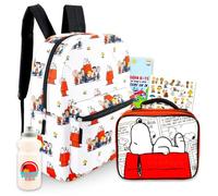 Peanuts Backpack with Lunch Box - Bundle with 16” Backpack Featuring Snoopy, Charlie Brown, More Plus Lunch Box, Water Bottle, Tattoos | Peanuts School Bag for Kids