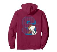 Peanuts Baseball Snoopy Swing Bat Retro 90s Varsity Sports Pullover Hoodie, Adult Unisex, Burgundy, Small