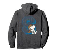 Peanuts Baseball Snoopy Swing Bat Retro 90s Varsity Sports Pullover Hoodie, Adult Unisex, Dark Heather Grey, Large