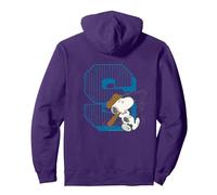 Peanuts Baseball Snoopy Swing Bat Retro 90s Varsity Sports Pullover Hoodie, Adult Unisex, Purple, X-Large