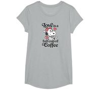 Peanuts - Belle Love is A Full Cup of Coffee with Hearts T-Shirt, Girls, Heather Grey, Small