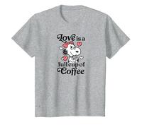 Peanuts - Belle Love is A Full Cup of Coffee with Hearts T-Shirt, Youth, Heather Grey, Medium