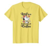 Peanuts - Belle Love is A Full Cup of Coffee with Hearts T-Shirt, Youth, Lemon Yellow, Small