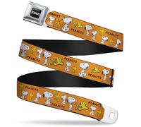 Peanuts Belt, Seatbelt Buckle Belt, Peanuts Snoopy and Woodstock Poses Collage Orange, Adjustable