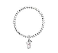Peanuts Brass Silver Plated Snoopy Dangle Stretch Beaded Bracelet
