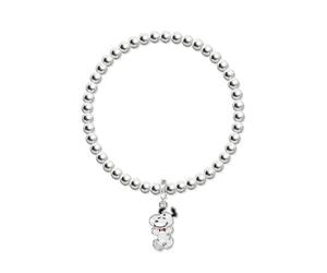 Peanuts Brass Silver Plated Snoopy Dangle Stretch Beaded Bracelet