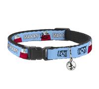 Peanuts Breakaway Cat Collar With Bell, Plastic Clip, Easy Adjustable, Peanuts Snoopy and Woodstock Dog House Pose and Text Sky Blue, 8.5 to 12 Inches 0.5 Inch Wide