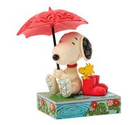 Enesco Peanuts by Jim Shore Snoopy Holding an Umbrella for Woodstock Figurine, 5.35 Inch, Multicolor