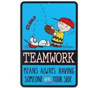 Peanuts Charlie Brown and Snoopy Baseball Teamwork Metal Sign - Fun Charlie Brown Sign for Kids' Bedroom or Classroom