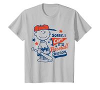 Peanuts - Charlie Brown Baseball Season T-Shirt, Youth, Silver Grey, 3T