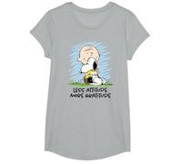 Peanuts - Charlie Brown Snoopy Less Attitude More Gratitude T-Shirt, Girls, Heather Grey, Large