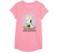 Peanuts - Charlie Brown Snoopy Less Attitude More Gratitude T-Shirt, Girls, Pink, Large