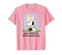 Peanuts - Charlie Brown Snoopy Less Attitude More Gratitude T-Shirt, Men, Pink, 3X-Large