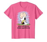Peanuts - Charlie Brown Snoopy Less Attitude More Gratitude T-Shirt, Youth, Pink Heather, Large