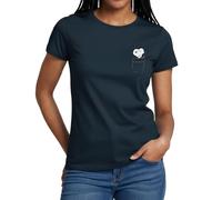 Peanuts Design with Happy Snoopy in A Pocket Women's T-Shirt Navy