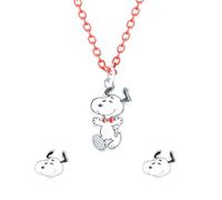 Peanuts Girls Snoopy Necklace and Snoopy Stud Earrings Jewelry Set Official License, 16"+3" Necklace with Red Chain, Costume, No Gemstone, Costume, No Gemstone