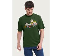 Peanuts Men's NFL Cheer Snoopy & Gang T-Shirt in Bottle Green | Size: Medium Peanuts Bottle Green M
