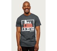 Peanuts Men's On Roof Japanese Text T-Shirt in Dark Grey | Size: 2XL Peanuts Dark Grey 2XL